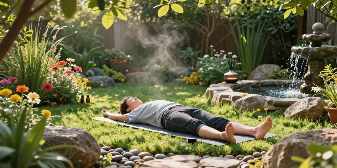 Practicing mantra 88 yoga in a tranquil garden retreat.