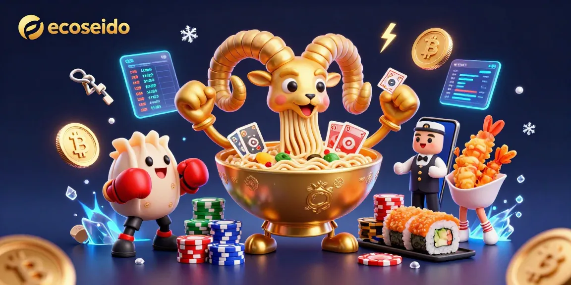 Engage in exciting casino action with ecoseido's vibrant gaming characters and cryptocurrency elements.
