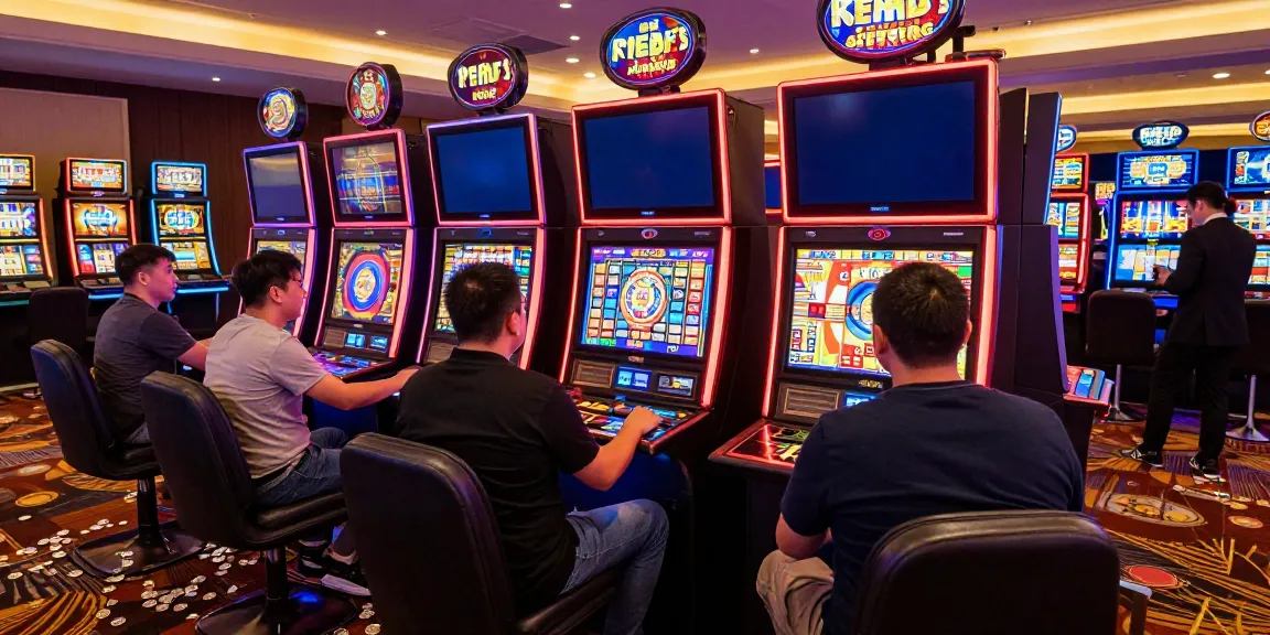 Slot777: Pengunjung kasino bermain mesin slot dengan antusiasme tinggi