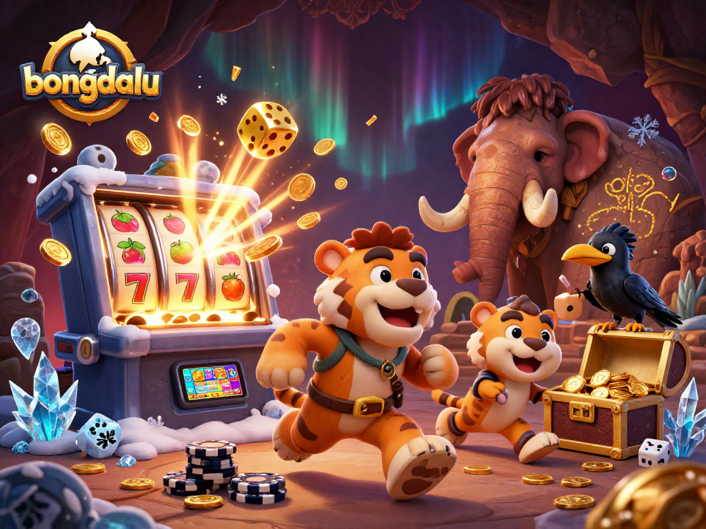 Engage with the exciting bongdalu casino experience featuring a caveman duo in a rich 3D scene.