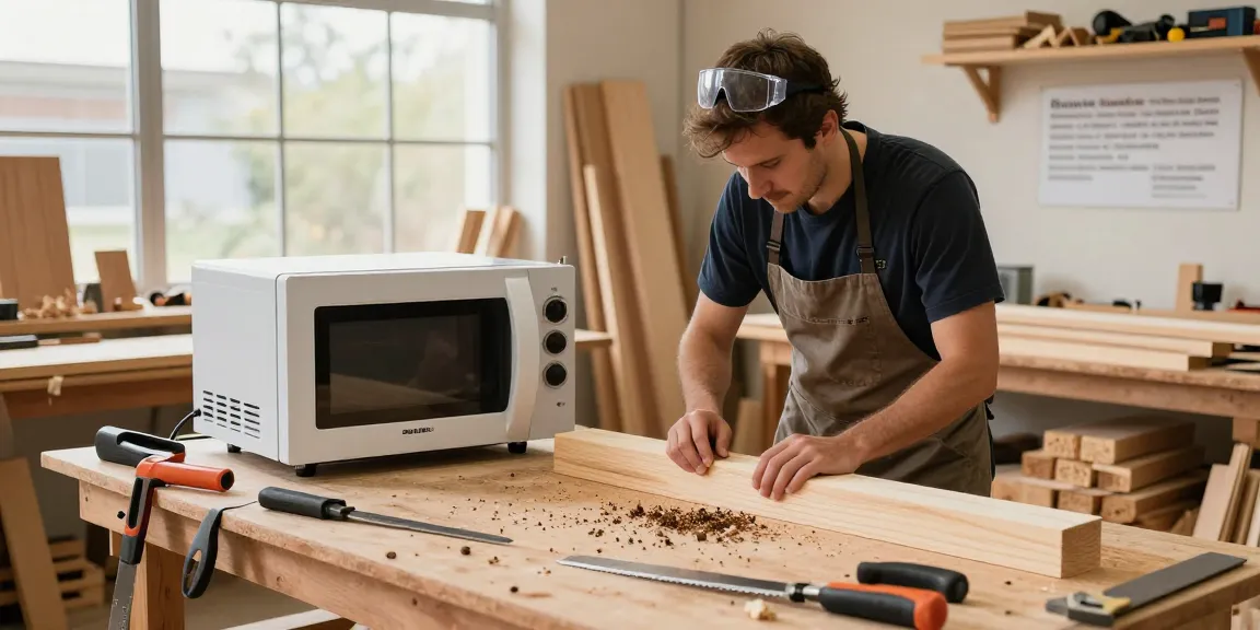 SHASHEL® microwave device eliminating wood-boring insects in a professional woodworking setting.