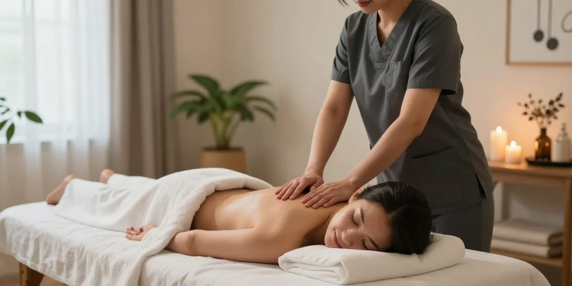 Client enjoying 출장안마 in a calm home setting with therapist
