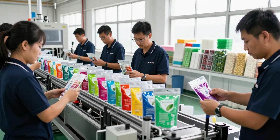 Stand up pouch manufacturing in a contemporary facility with eco-friendly materials.