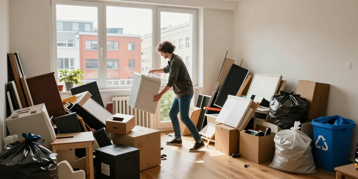 Sperrmüllabholung 80 Euro Berlin - Individual preparing for furniture disposal in a bright urban setting