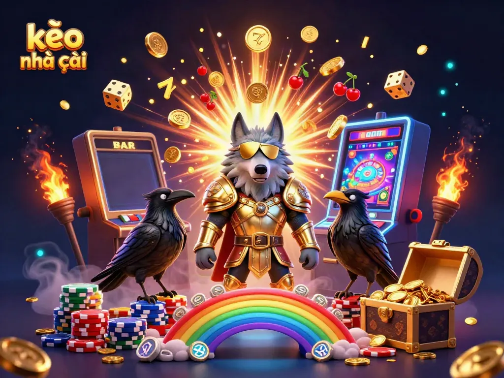 Experience the thrill of kèo nhà cái with a vibrant depiction of mythical characters and casino elements.