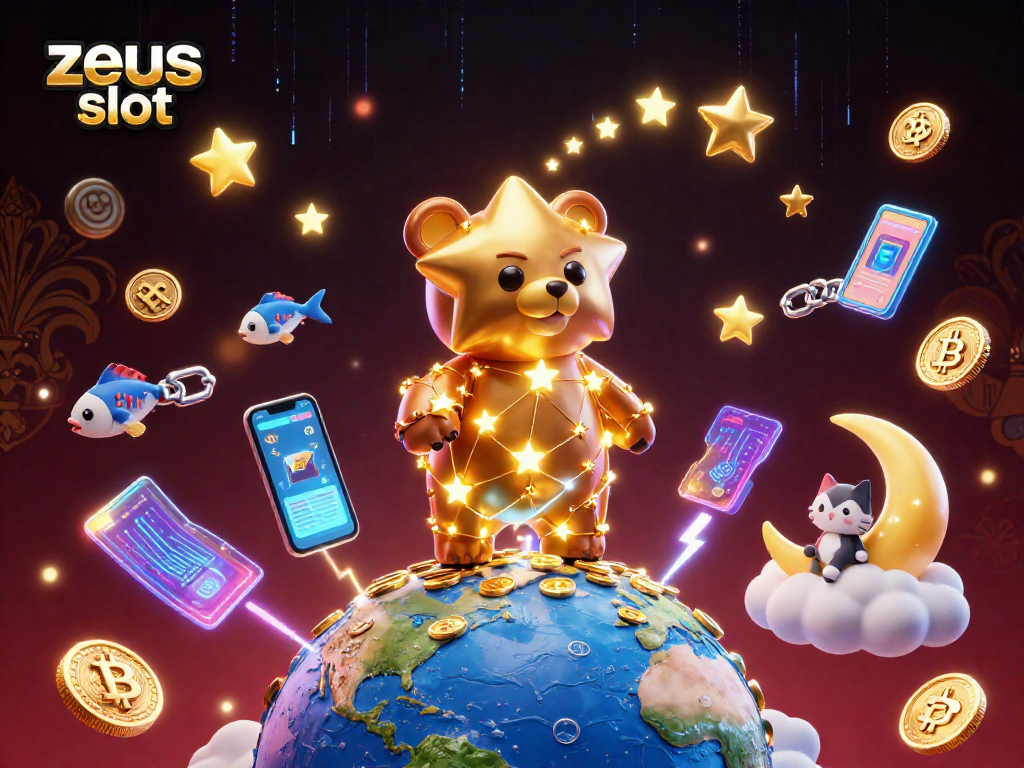 Experience thrilling wins with zeus slot as the constellation bear scoops up coins surrounded by vibrant digital elements.