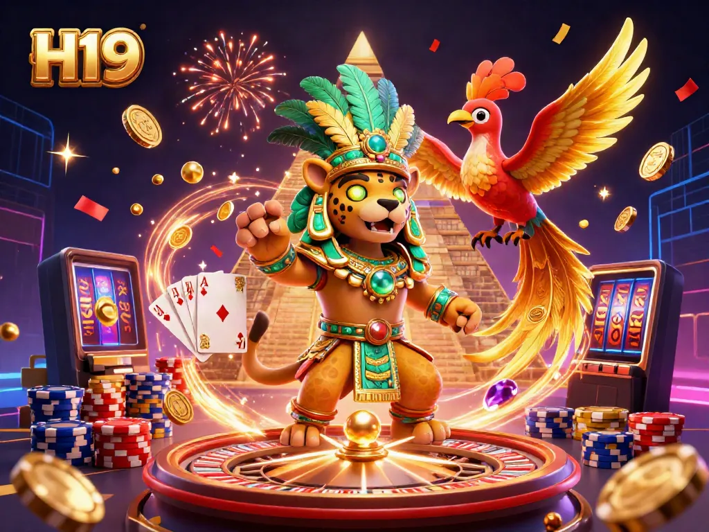 Experience excitement with H19 as the Mayan priest celebrates gambling in an ultra-detailed casino scene.