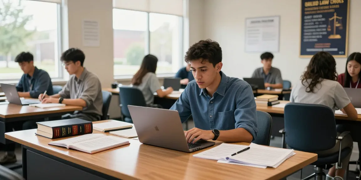 Bradley Robinson Alabama law student studying with peers, focused on legal concepts in a modern study room.
