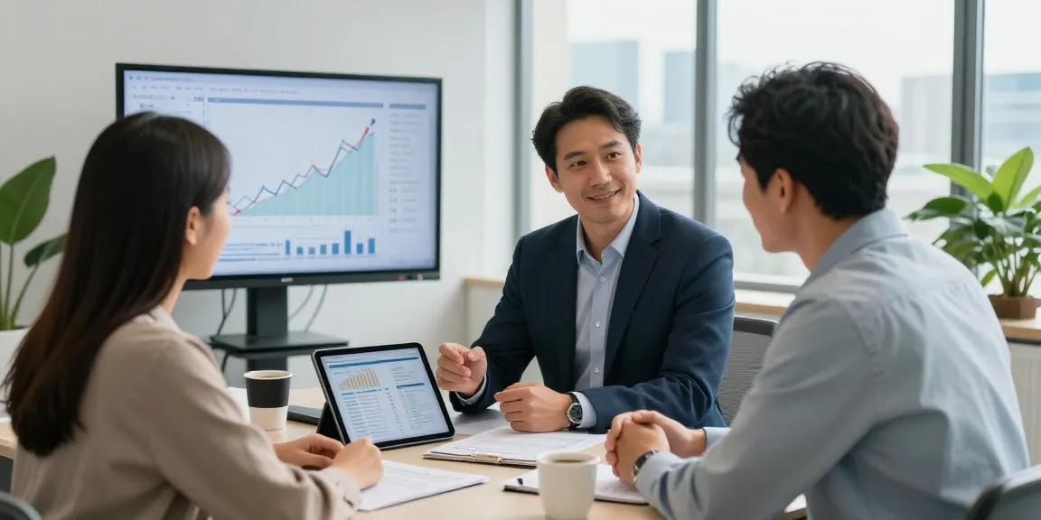Nathan Garries advising clients on investment strategies in a modern office, reviewing portfolios and financial documents.
