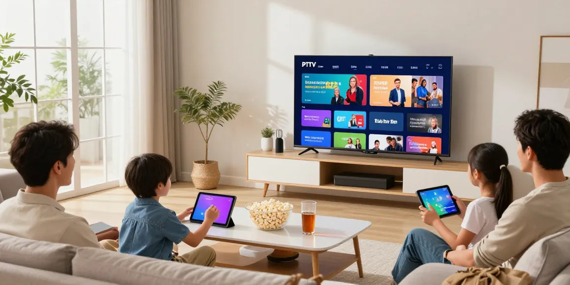Profitez de votre abonnement iptv belgique dans un salon confortable avec une famille regardant la télévision.