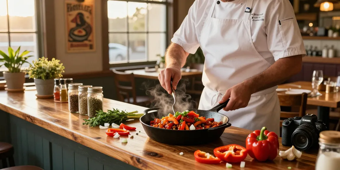 Delicious bayou reds dish preparation in a cozy Southern restaurant setting during golden hour.