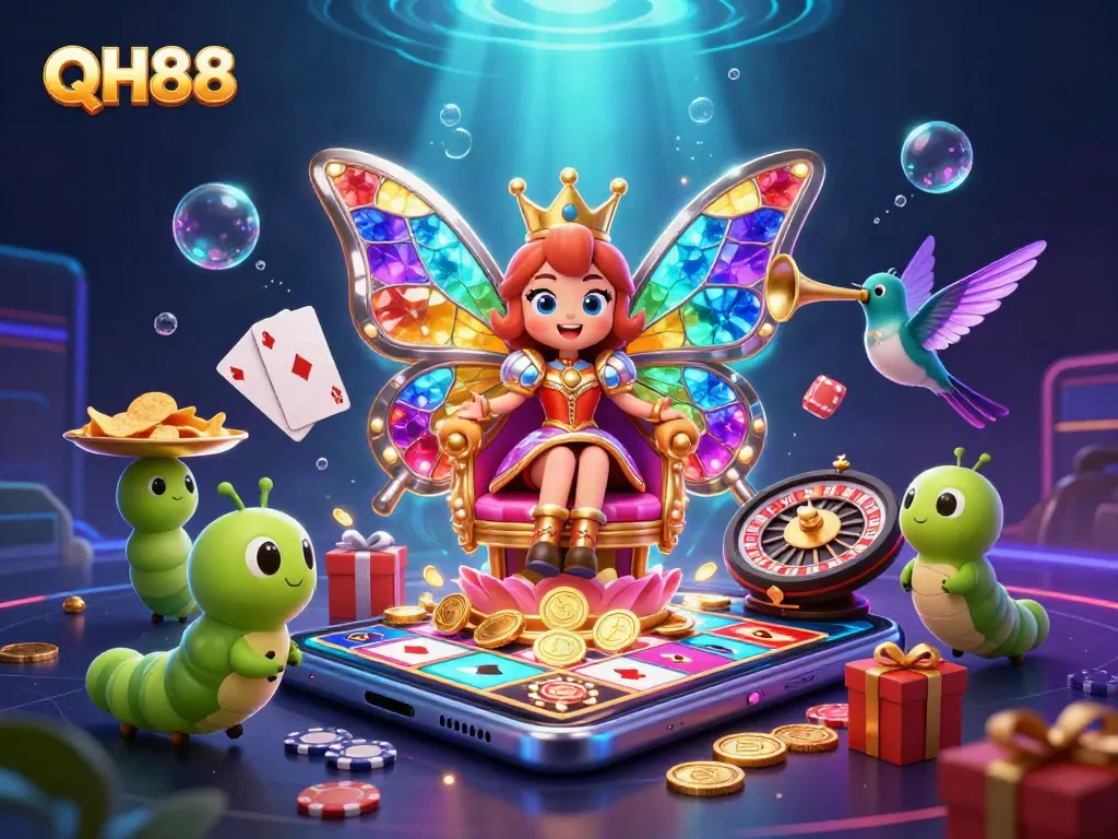 Engage with QH88's vibrant casino world through enchanting 3D artwork.