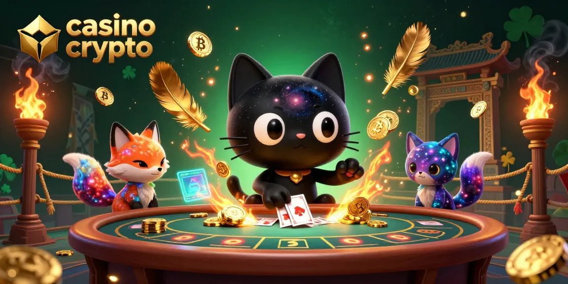 gioca in un casino crypto con il gatto nero che attrae fiches e carte d'oro