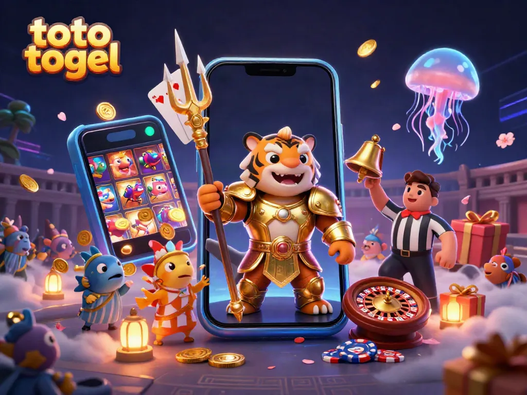 Experience thrilling toto togel games with a fierce tiger shark in an underwater colosseum, surrounded by vibrant casino elements.