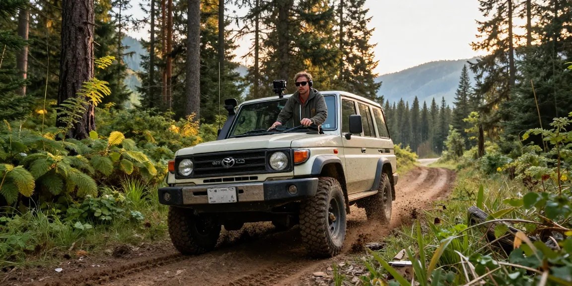 David Vepraskas Atlanta off-roading in Land Cruiser on scenic forest trail, showcasing nature's beauty and adventure.