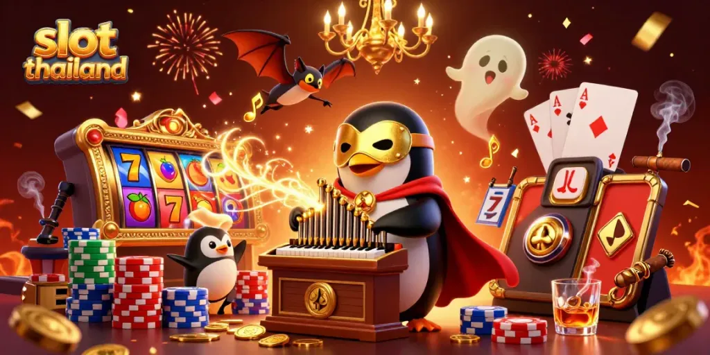 Experience thrilling gameplay in slot thailand with our vibrant slots scene featuring a cartoon penguin and more.