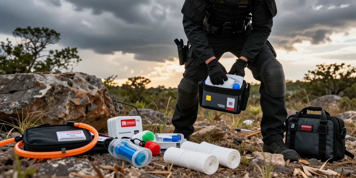 Professional first responder using a Micro Trauma Kit during emergency response in a tactical environment.