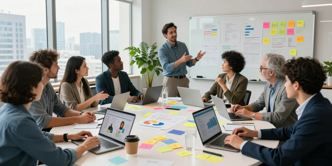 The team at Agent Outreach engaged in a dynamic brainstorming session in a modern office space, showcasing collaboration and strategy.