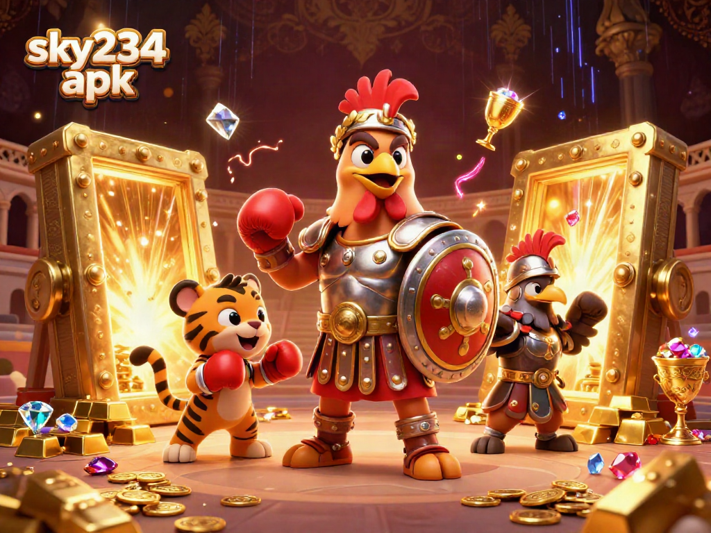 Immersive scene showcasing the sky234 apk experience in an energetic 3D cartoon casino adventure.