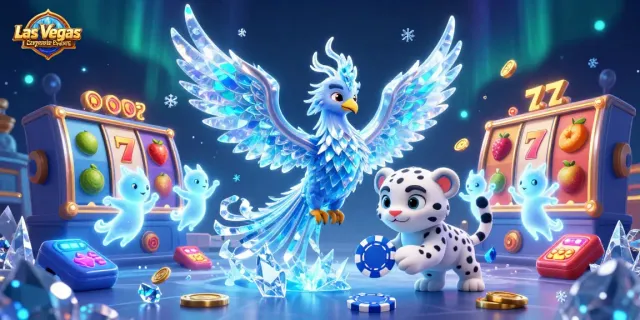 Engage in thrilling Las Vegas Corporate Events blasting with color, featuring a vibrant ice phoenix and poker chip play.