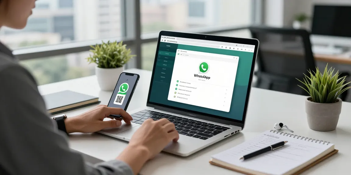 Individual using WhatsApp網頁版 on laptop in modern workspace