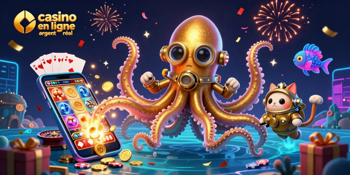 Jouer au casino en ligne argent réel avec le kraken et un chat plongeur entourés de jeux et gains