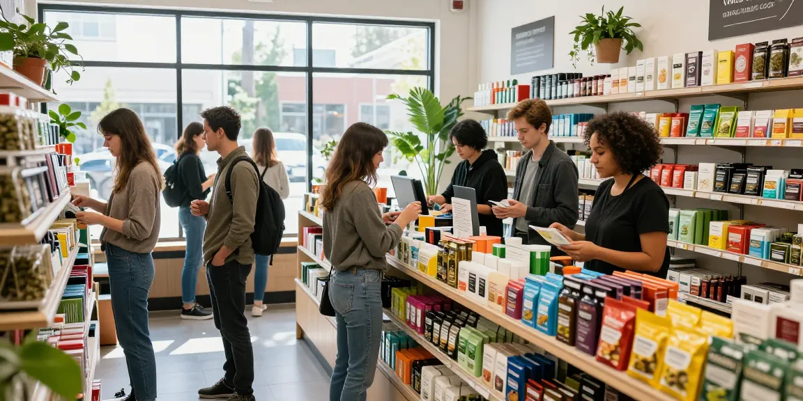 Can I Buy High Quality Marijuana In Toronto, Canada? Customers exploring licensed dispensary with vibrant cannabis products and welcoming atmosphere.