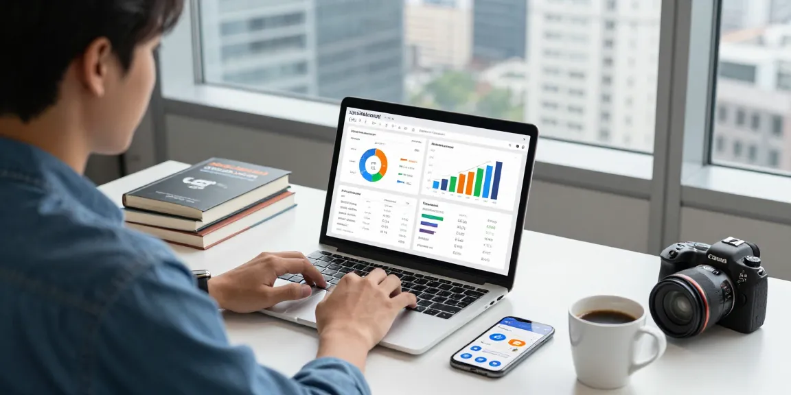 Marketing professional analyzing raja328 alternatif performance metrics in a modern office setup