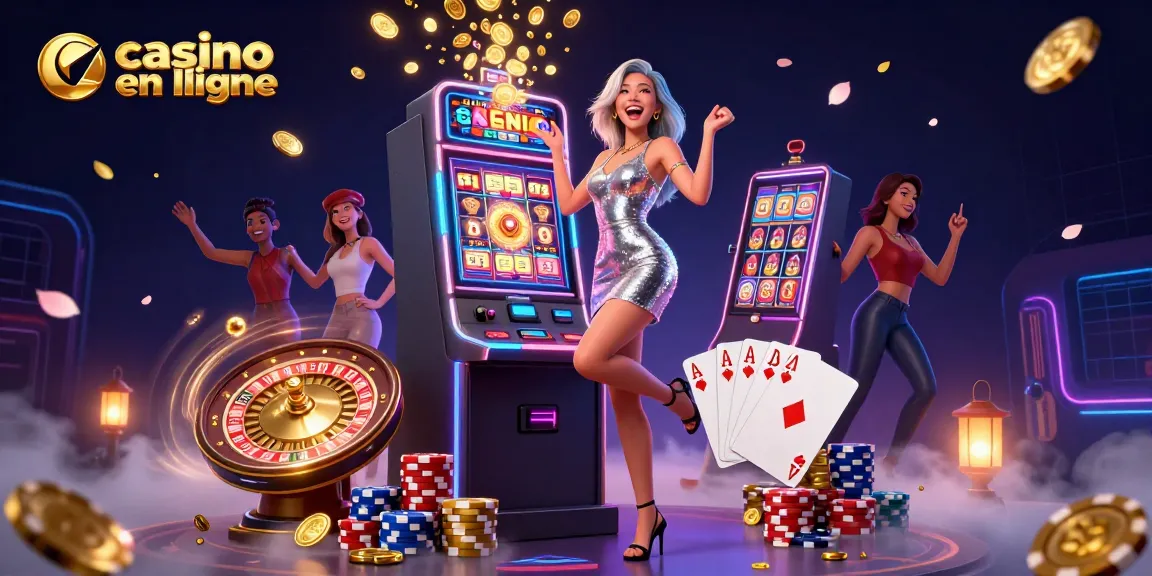 Experience vibrant casino en ligne action with a glamorous Asian woman celebrating a jackpot win amidst dynamic game elements.