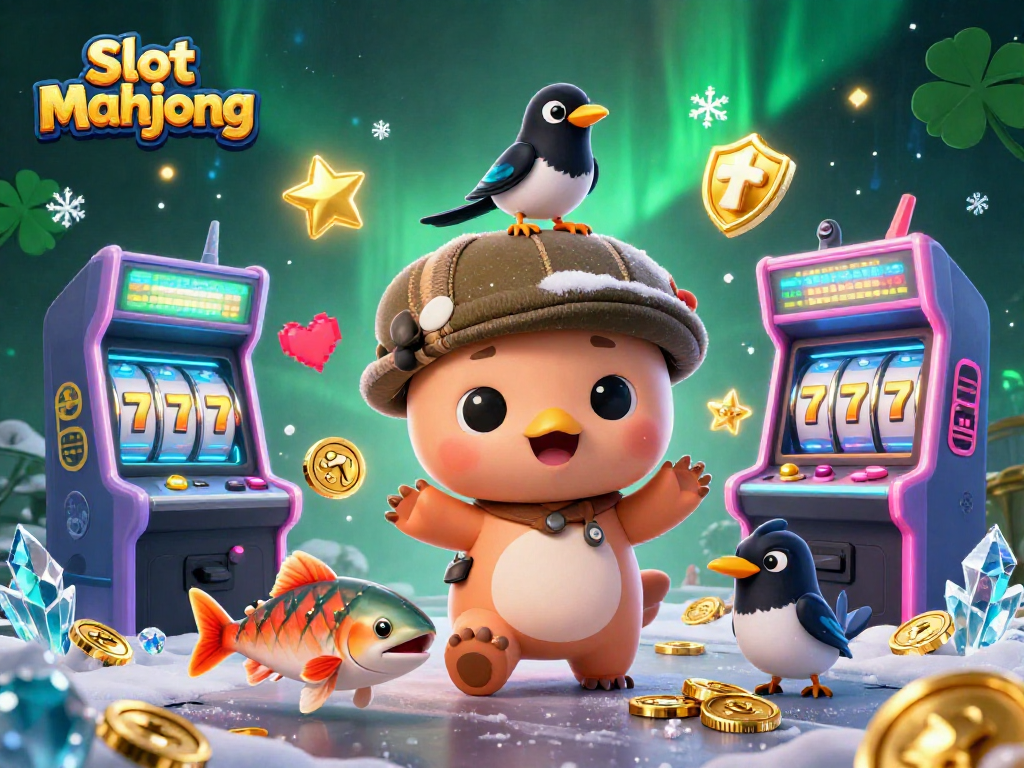 Experience slot mahjong excitement with a playful Loch Ness monster in a vibrant casino scene.