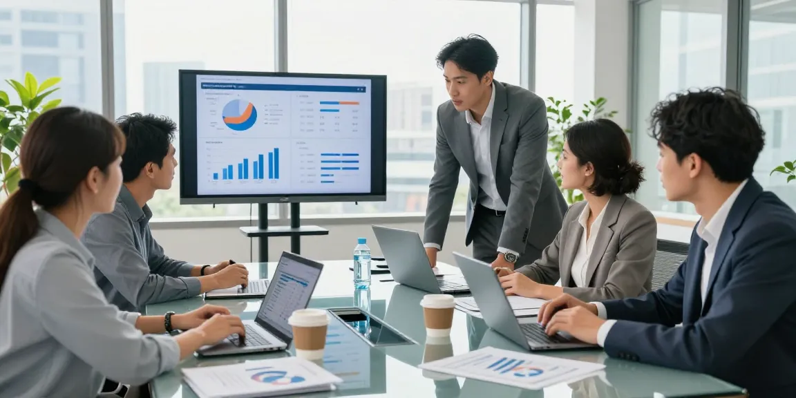 Team discussing best merchant cash advance strategies in a modern office