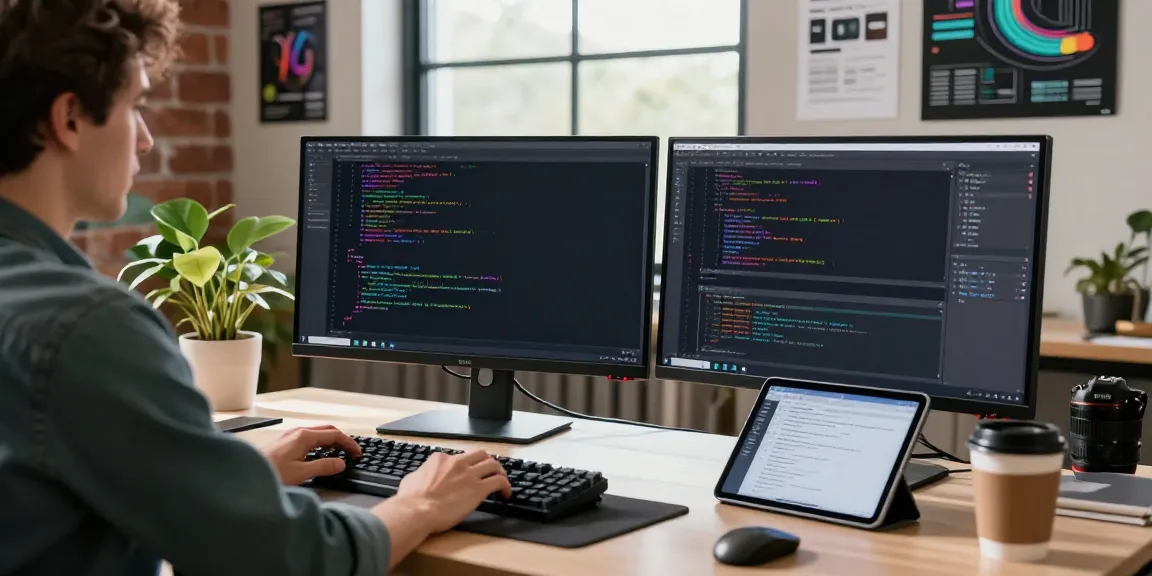 Developer coding in a modern workspace, showcasing h5.2113.net apps and interfaces.