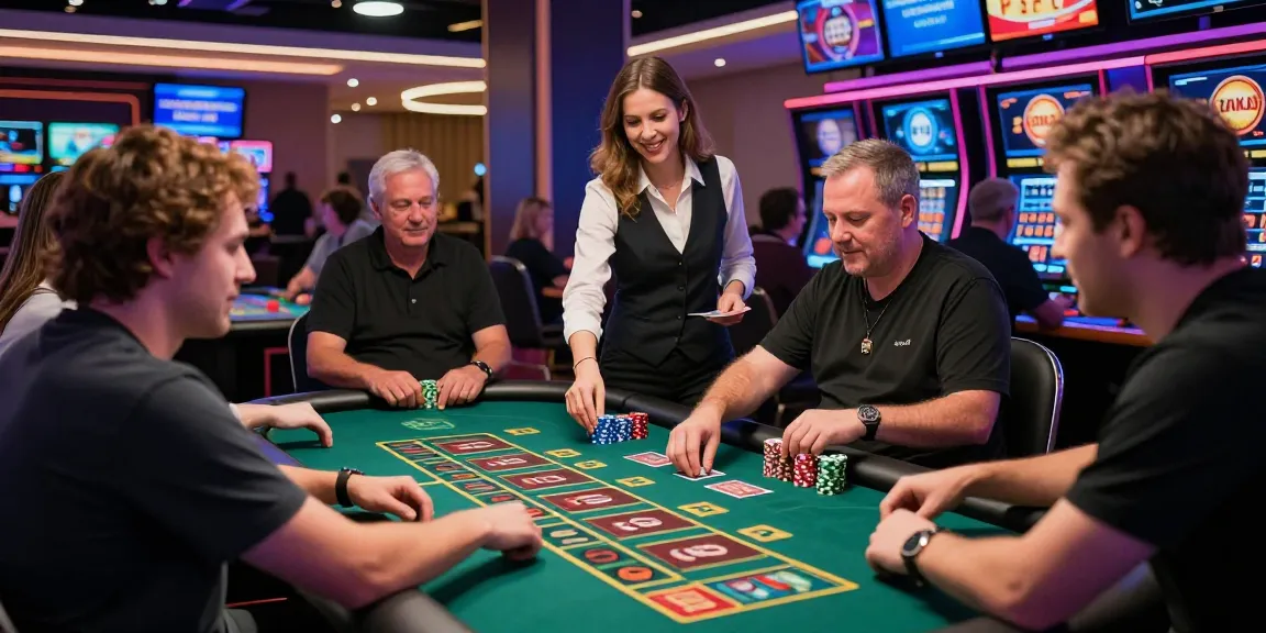 Mildcasino Live Taruhan Online with players excitedly engaging at progressive jackpot tables in a vibrant casino atmosphere.