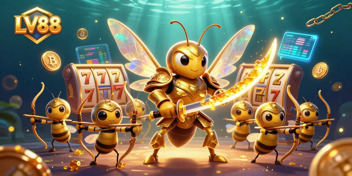 Experience thrilling jackpots and slots at LV88, with vibrant 3D bees capturing crypto excitement.