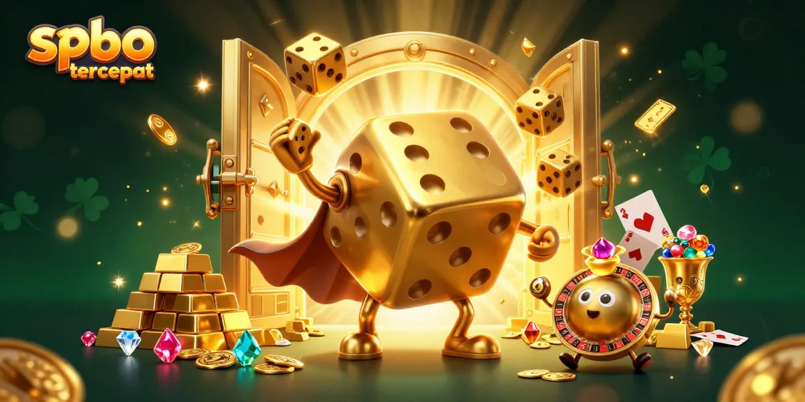 Engage with spbo tercepat in a vibrant 3D casino world, featuring dynamic illustrations of dice and gems.