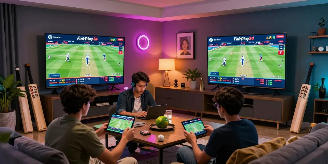 Excited users betting on Fairplay24 during live cricket matches, showcasing an engaging atmosphere.