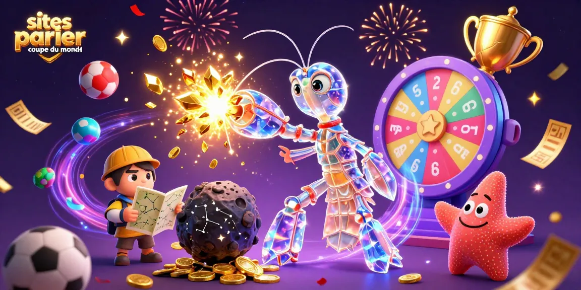 Pariez sur les sites de paris Coupe du Monde avec des personnages dynamiques profitant des ballons de sport et des tickets de paris s'élevant en confettis.