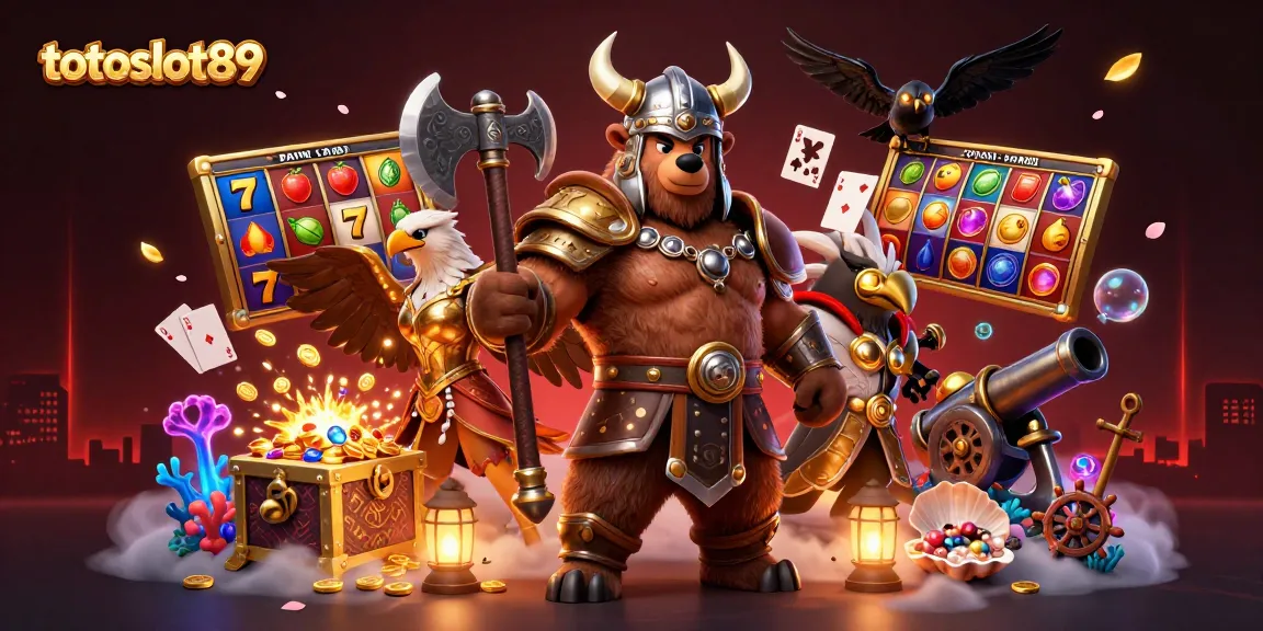 Experience the thrill of gaming with totoslot89 as vikings and treasure collide in a rich casino scene.