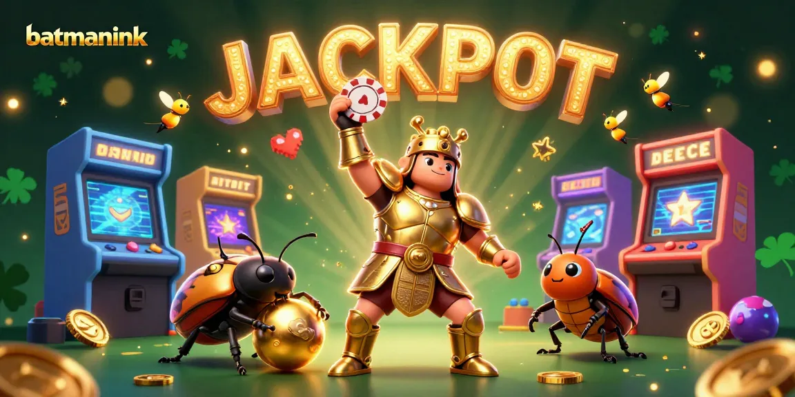 Experience the thrill of gaming at batmanink with a victorious beetle in a vibrant casino scene.