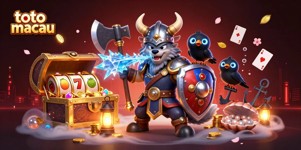 Engage in thrilling slot adventures at toto macau with a Viking warrior and dragon.
