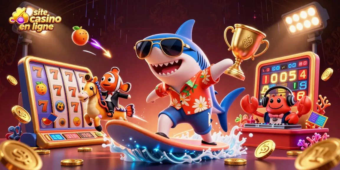 Un site casino en ligne captivant avec un requin et des pièces d'or animées, idéal pour les joueurs.