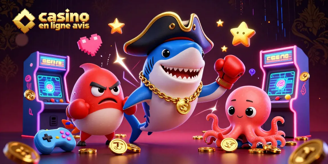 Des jeux captivants et des critiques sur casino en ligne avis avec des personnages animés dans un casino coloré.