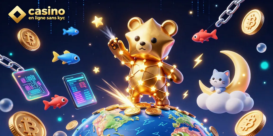 Explorez notre univers de casino en ligne sans KYC avec des personnages colorés et des pièces de crypto.