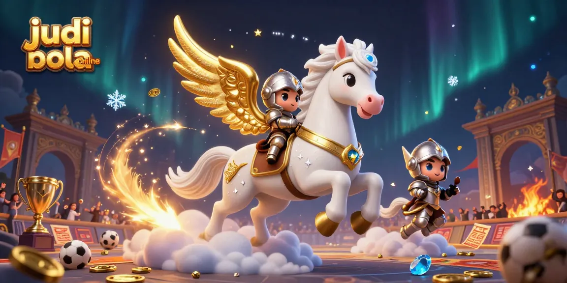Engage in judi bola online with dynamic sports betting elements and a charming knight on a celestial horse.