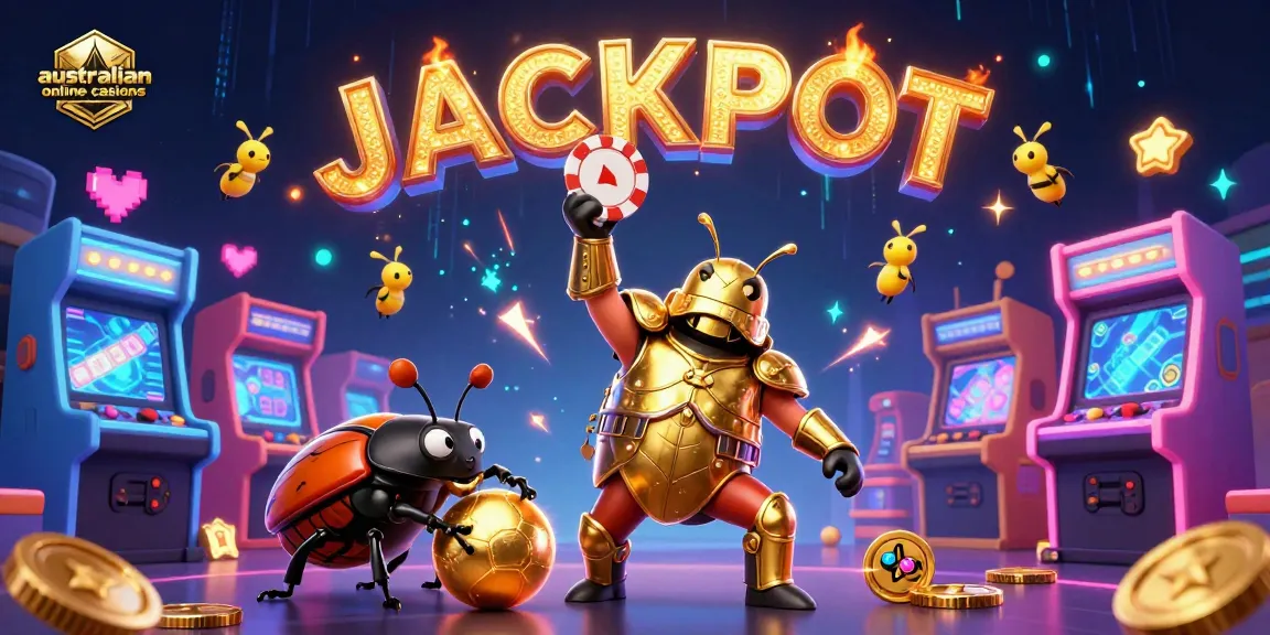 Engaging 3D scene showcasing australian online casinos with vibrant characters celebrating a jackpot.