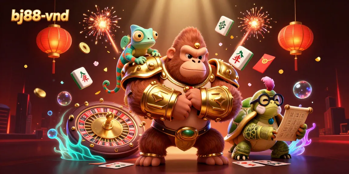 Experience thrilling games at bj88-vnd with our powerful casino characters surrounded by vibrant elements.