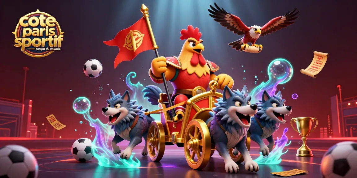 Plongez dans l'univers des paris sportifs avec la scène unique de cote paris sportif coupe du monde, mélangeant personnages et éléments de jeu.