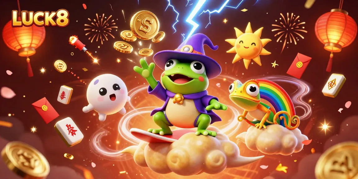 LUCK8 engages players with a stunning 3D scene of vibrant characters and casino elements.